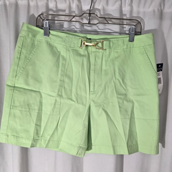 Chaps Malibu Somerset Green Shorts NWT Sz 12 Gold Buckle - Picture 6 of 10